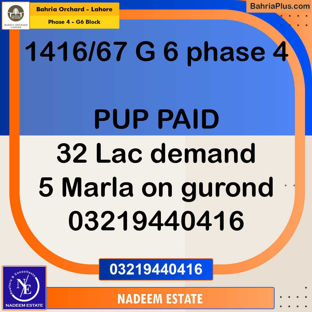 Residential Plot for Sale in Phase 4 - G6 Block -  Bahria Orchard, Lahore - (BP-265892)