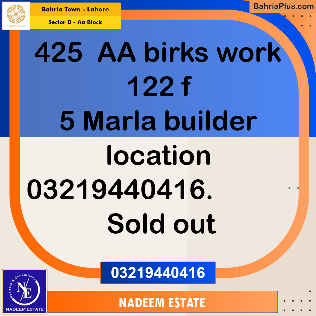 Residential Plot for Sale in Sector D - AA Block -  Bahria Town, Lahore - (BP-265894)