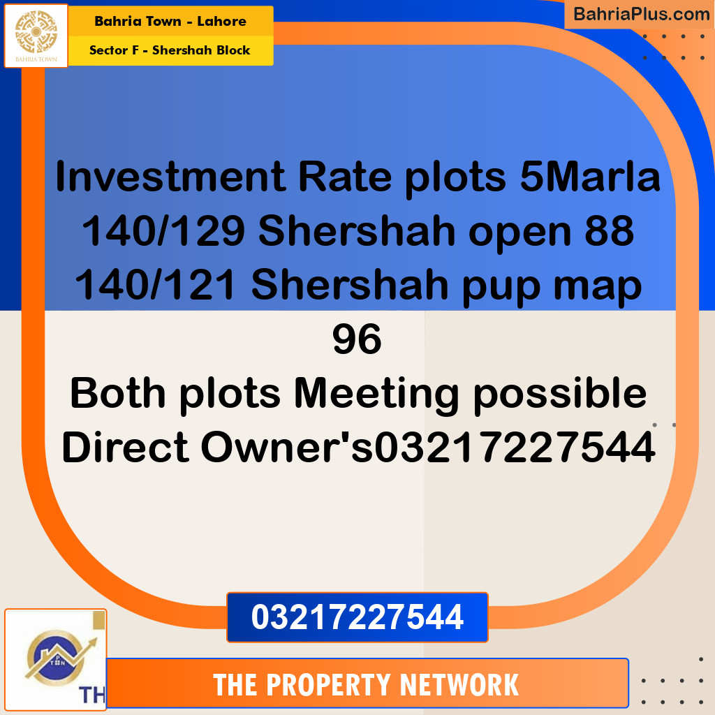 5 Marla Residential Plot for Sale in Sector F - Shershah Block -  Bahria Town, Lahore - (BP-265898)
