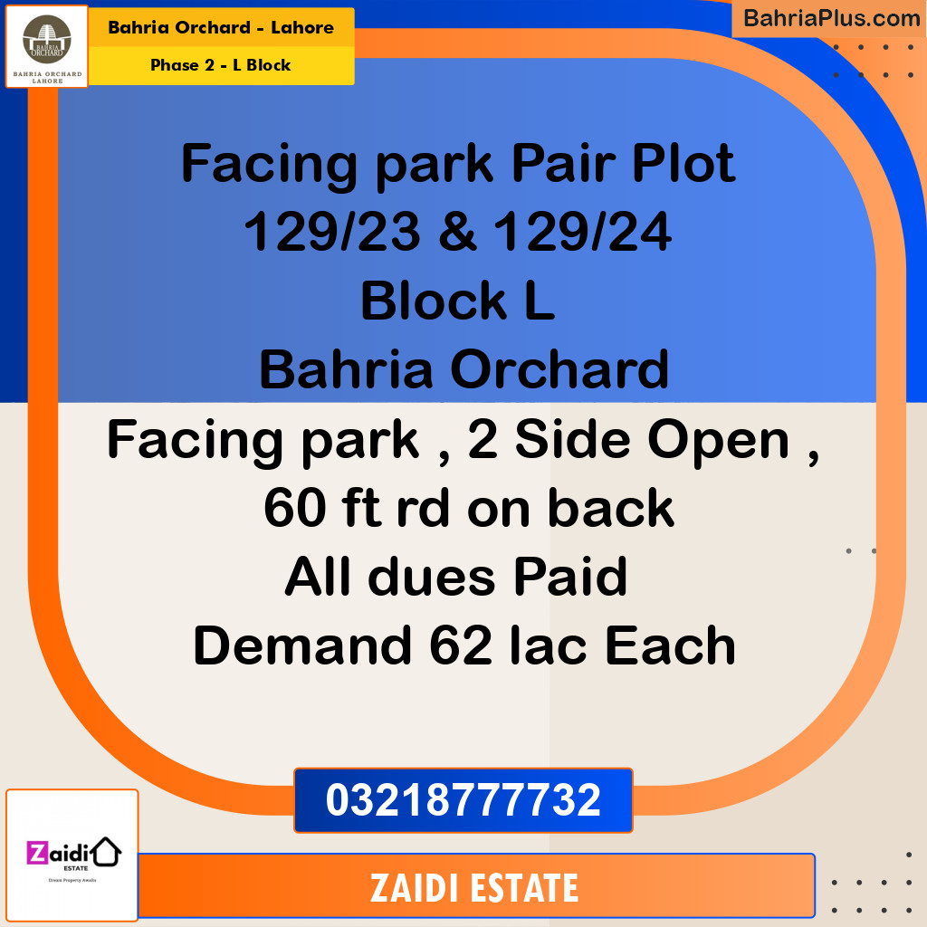 Residential Plot for Sale in Phase 2 - L Block -  Bahria Orchard, Lahore - (BP-265938)
