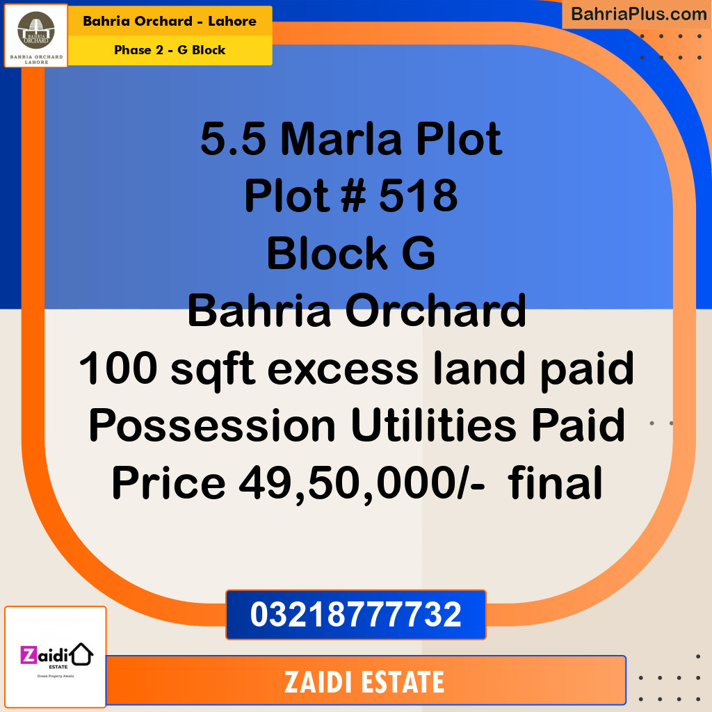 5 Marla Residential Plot for Sale in Phase 2 - G Block -  Bahria Orchard, Lahore - (BP-265939)