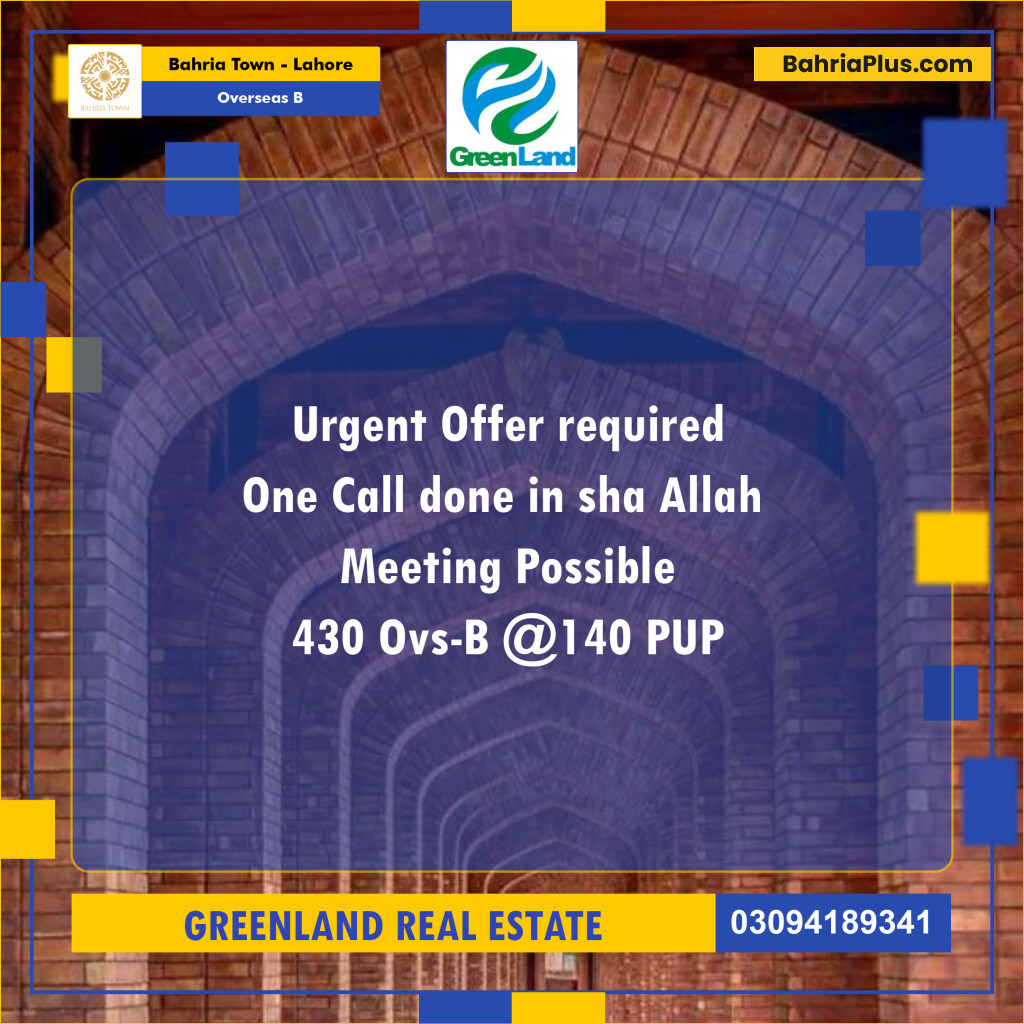 10 Marla Residential Plot for Sale in Overseas B -  Bahria Town, Lahore - (BP-265960)