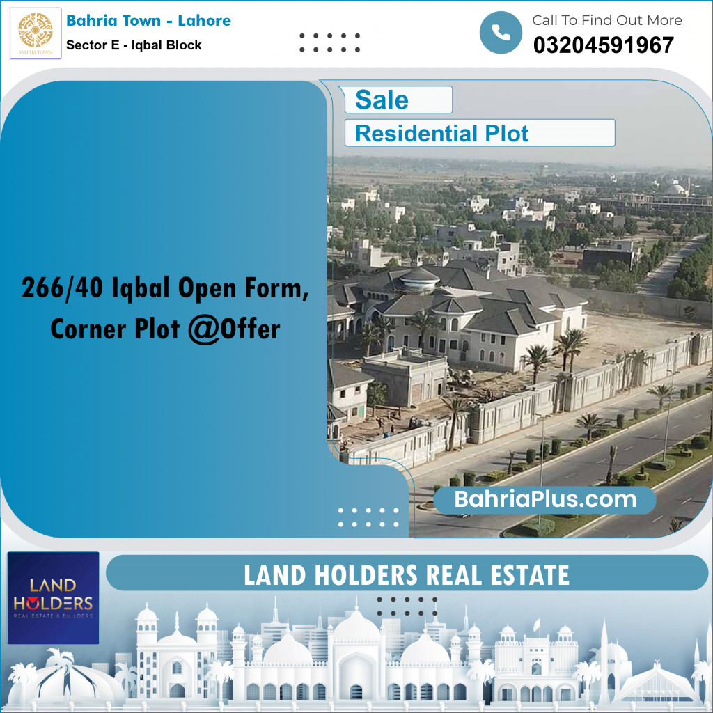 10 Marla Residential Plot for Sale in Sector E - Iqbal Block -  Bahria Town, Lahore - (BP-265995)