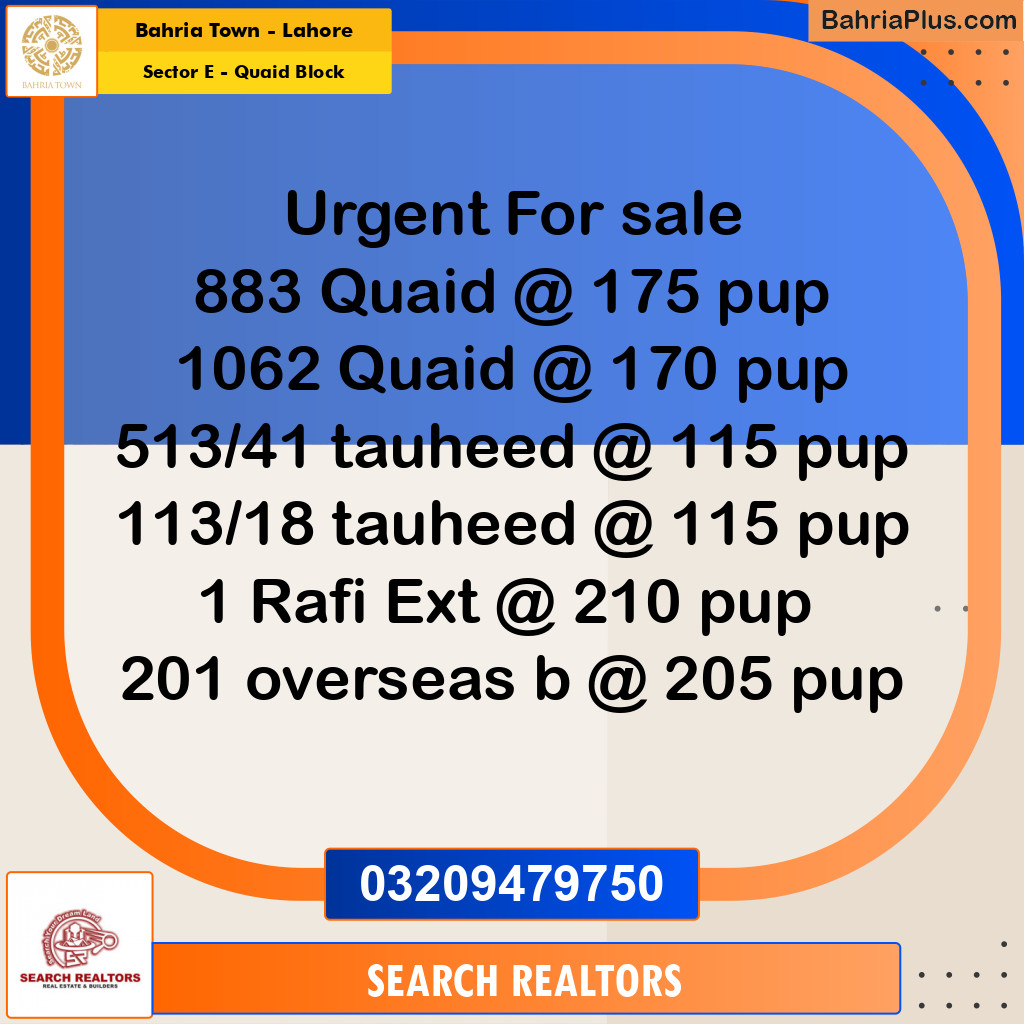 10 Marla Residential Plot for Sale in Sector E - Quaid Block -  Bahria Town, Lahore - (BP-265998)