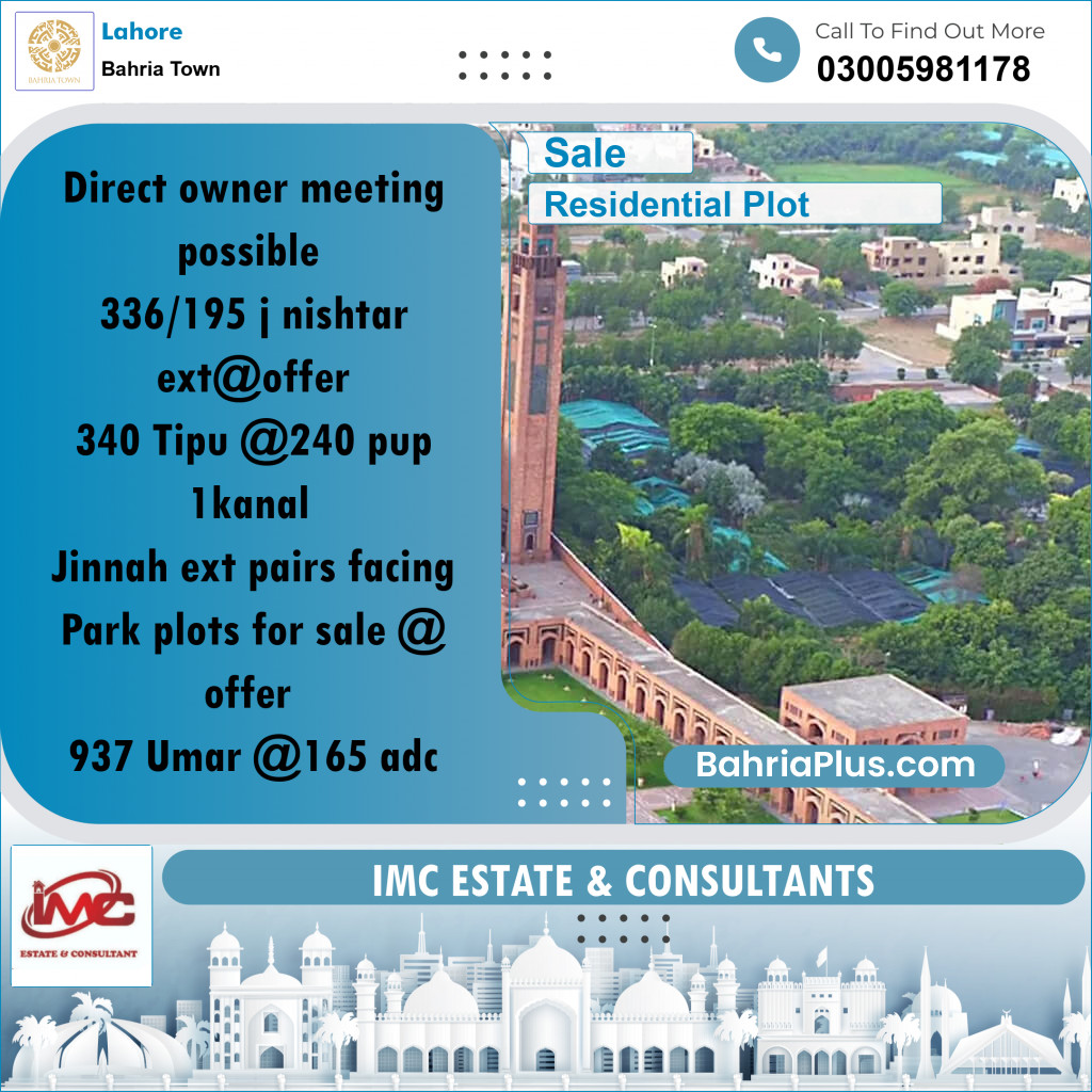 Residential Plot for Sale in Bahria Town, Lahore - (BP-266013)