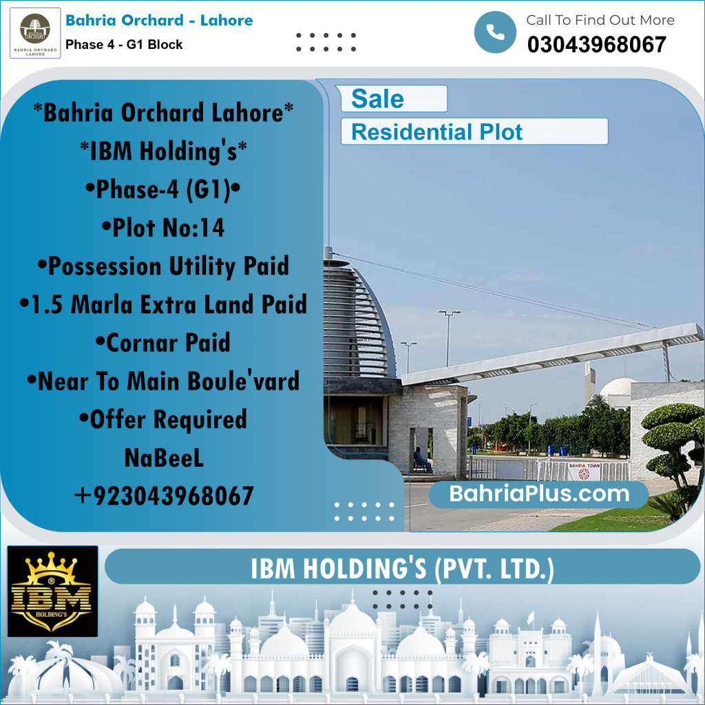 1 Kanal Residential Plot for Sale in Phase 4 - G1 Block -  Bahria Orchard, Lahore - (BP-266022)