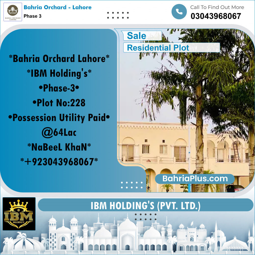 8 Marla Residential Plot for Sale in Phase 3 -  Bahria Orchard, Lahore - (BP-266023)
