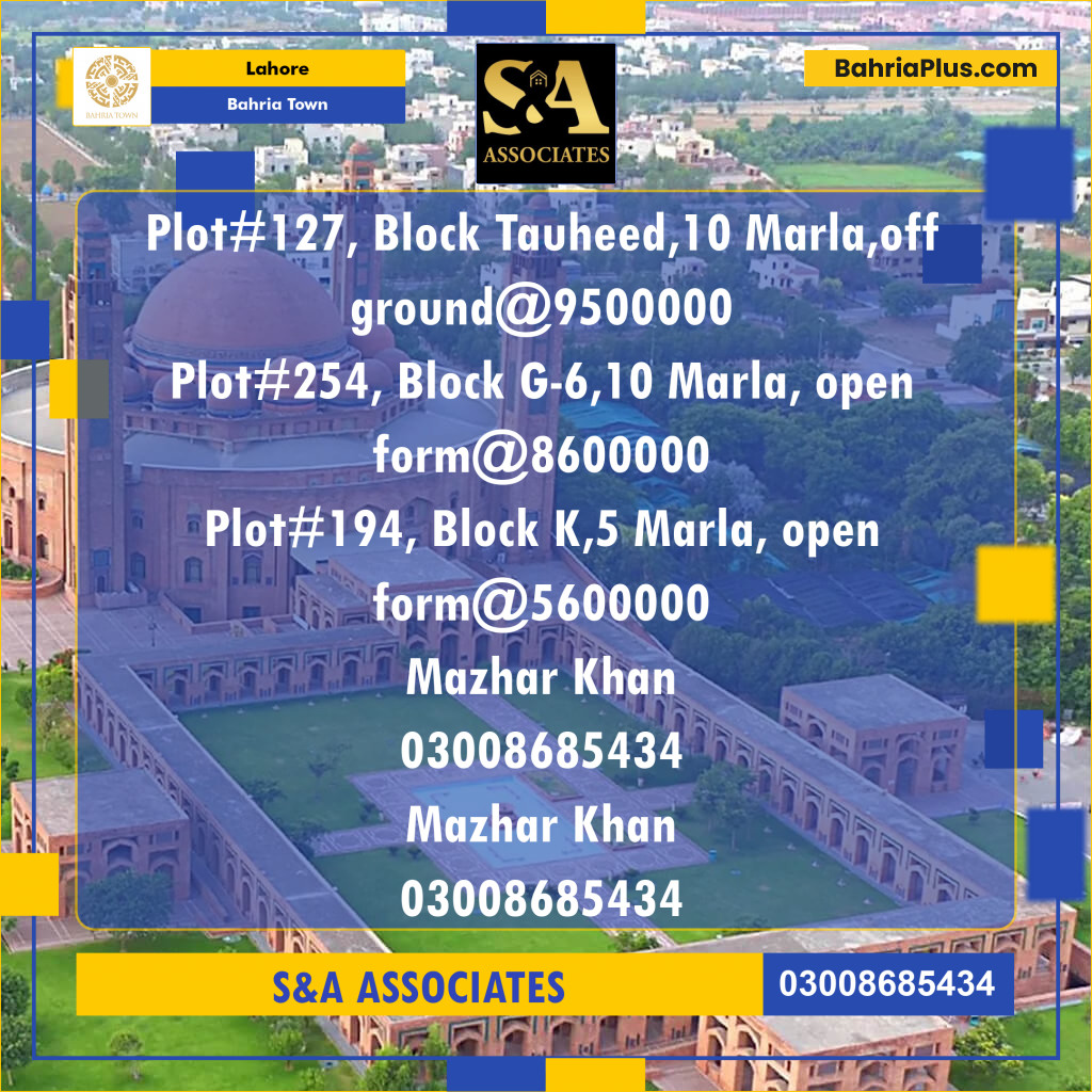 Residential Plot for Sale in Bahria Town, Lahore - (BP-266034)