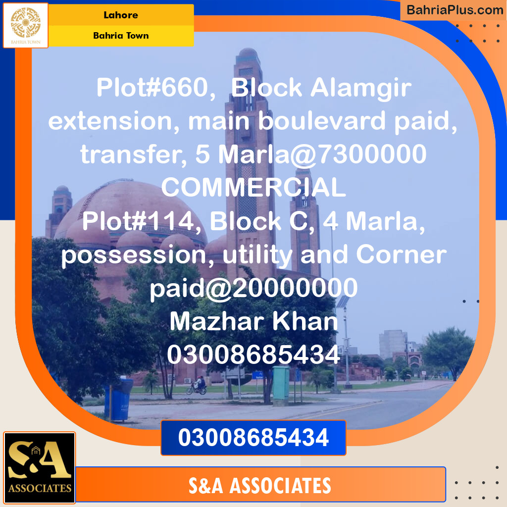 Residential Plot for Sale in Bahria Town, Lahore - (BP-266035)