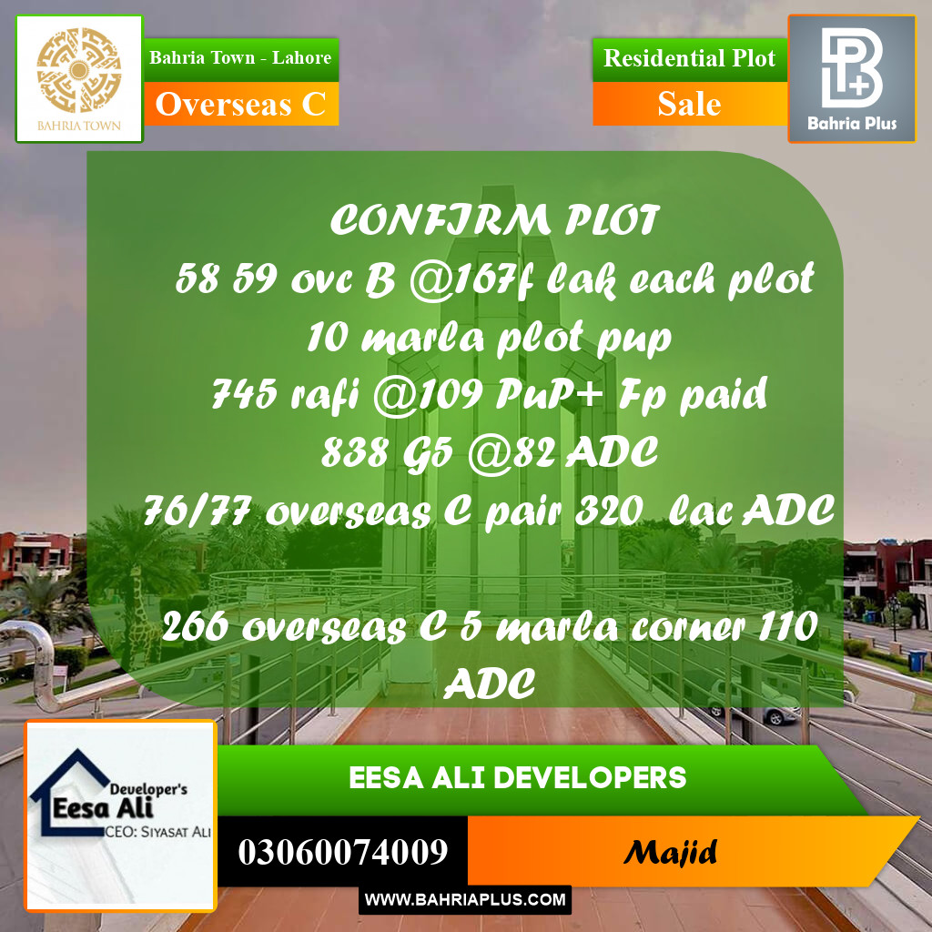 Residential Plot for Sale in Overseas C -  Bahria Town, Lahore - (BP-266070)
