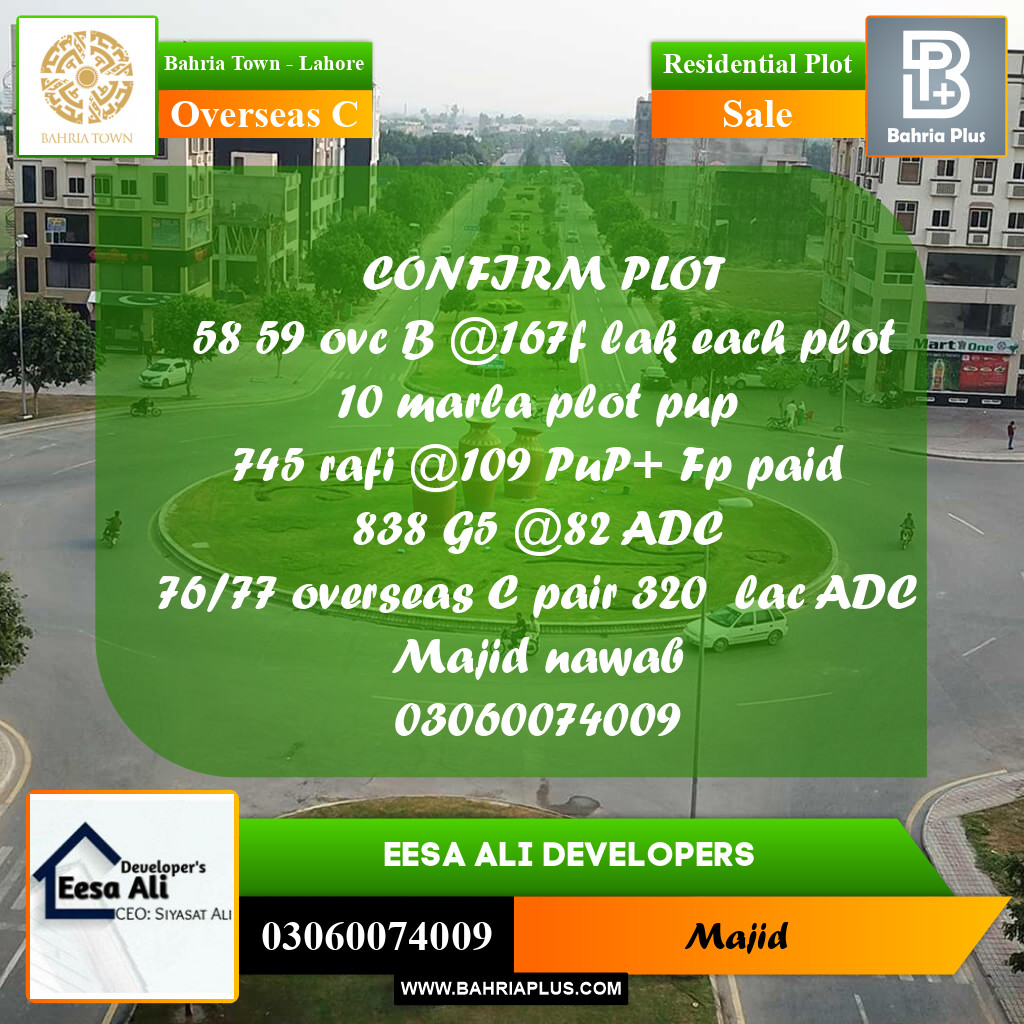 Residential Plot for Sale in Overseas C -  Bahria Town, Lahore - (BP-266071)
