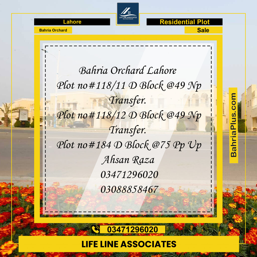 5 Marla Residential Plot for Sale in Bahria Orchard, Lahore - (BP-266073)