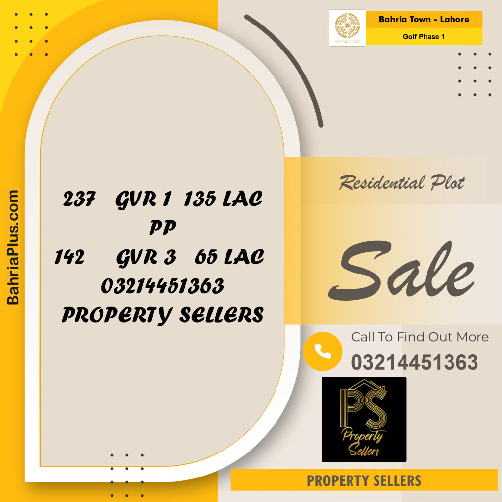 10 Marla Residential Plot for Sale in Golf Phase 1 -  Bahria Town, Lahore - (BP-266094)