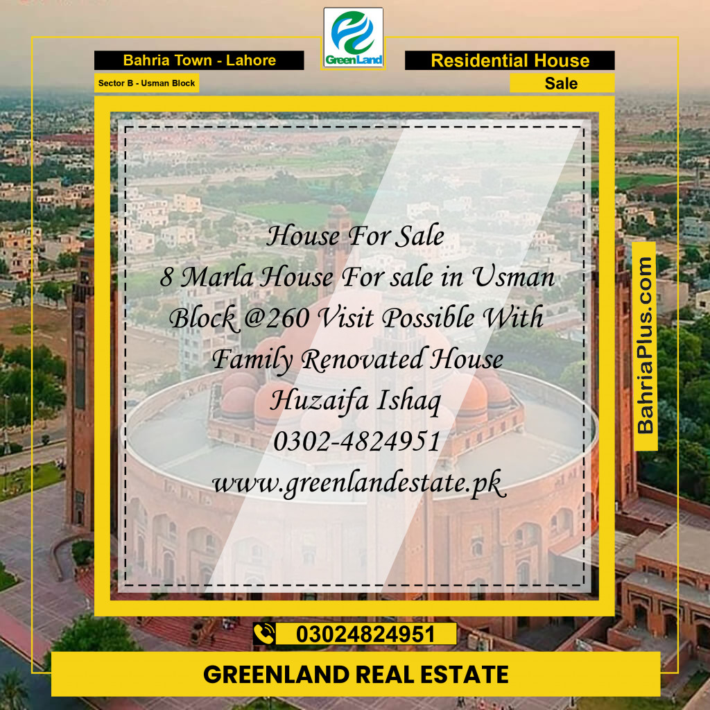8 Marla Residential House for Sale in Sector B - Usman Block -  Bahria Town, Lahore - (BP-266104)