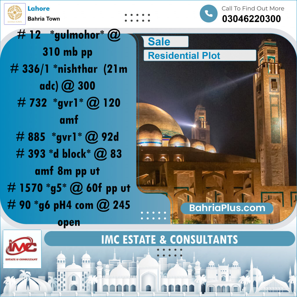 Residential Plot for Sale in Bahria Town, Lahore - (BP-266136)