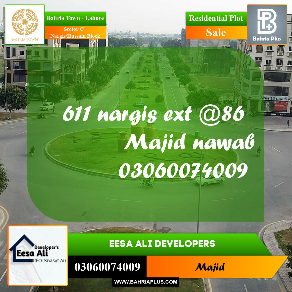 Residential Plot for Sale in Sector C - Nargis/Hussain Block -  Bahria Town, Lahore - (BP-266147)