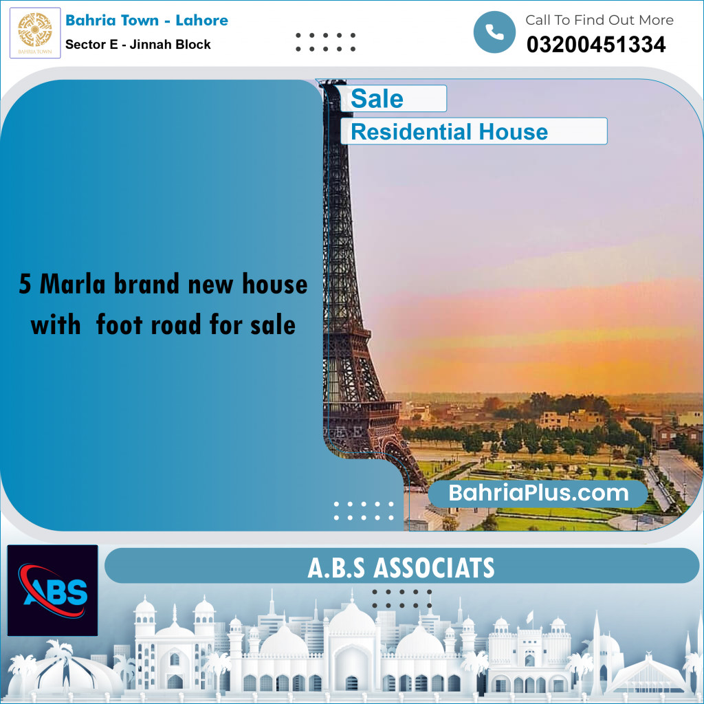 5 Marla Residential House for Sale in Sector E - Jinnah Block -  Bahria Town, Lahore - (BP-266152)