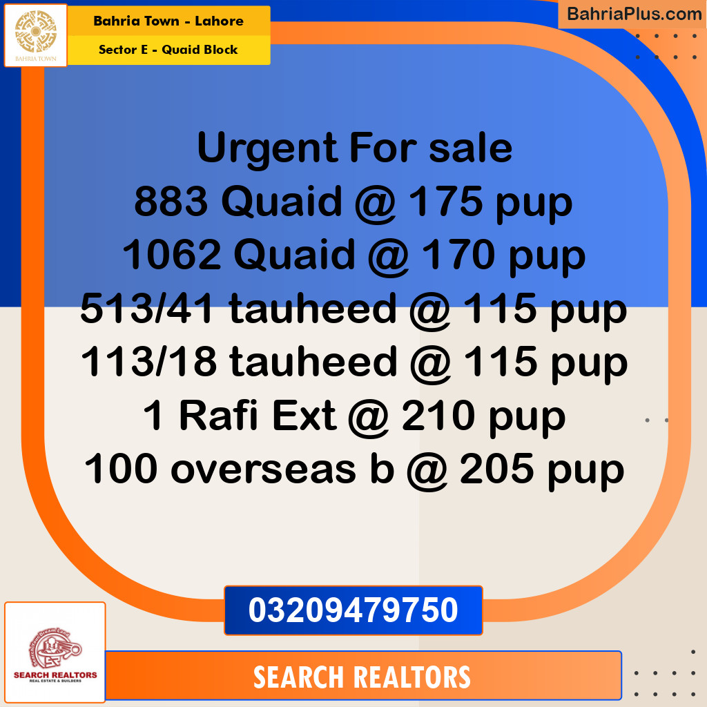 10 Marla Residential Plot for Sale in Sector E - Quaid Block -  Bahria Town, Lahore - (BP-266181)