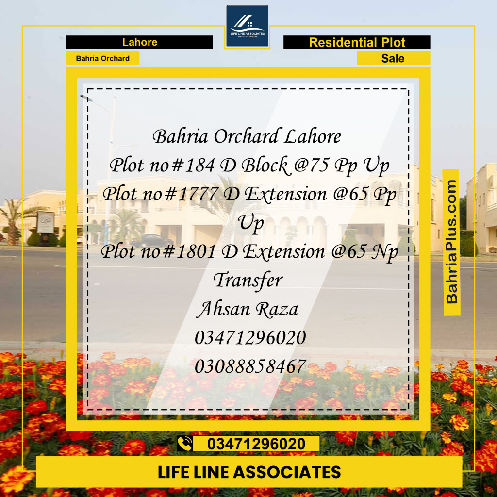 8 Marla Residential Plot for Sale in Bahria Orchard, Lahore - (BP-266245)