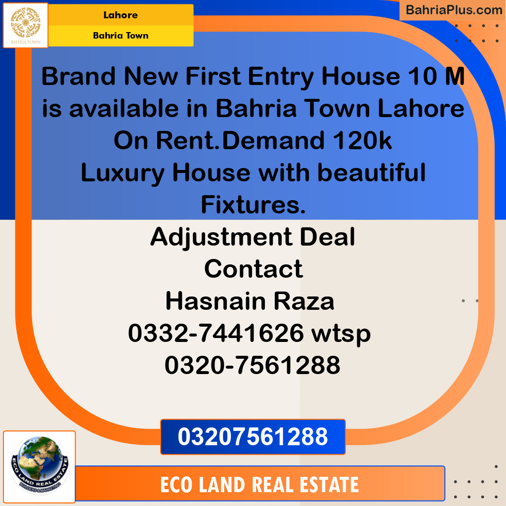 10 Marla Residential House for Rent in Bahria Town, Lahore - (BP-266256)