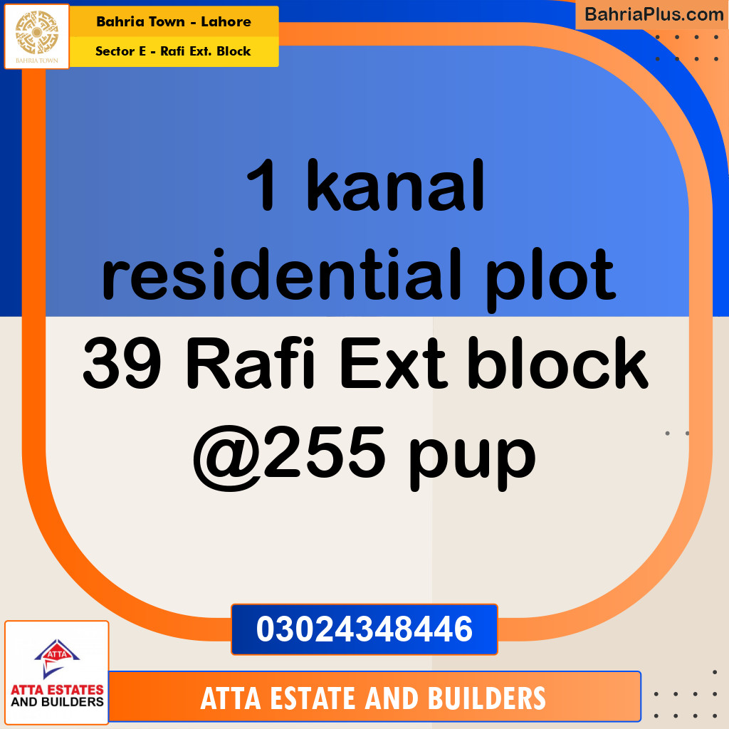 1 Kanal Residential Plot for Sale in Sector E - Rafi Ext. Block -  Bahria Town, Lahore - (BP-266259)