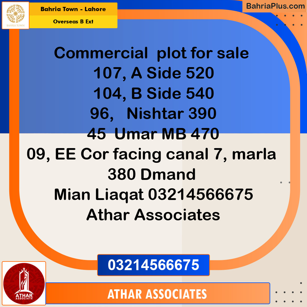 10 Marla Residential Plot for Sale in Overseas B Ext -  Bahria Town, Lahore - (BP-266283)