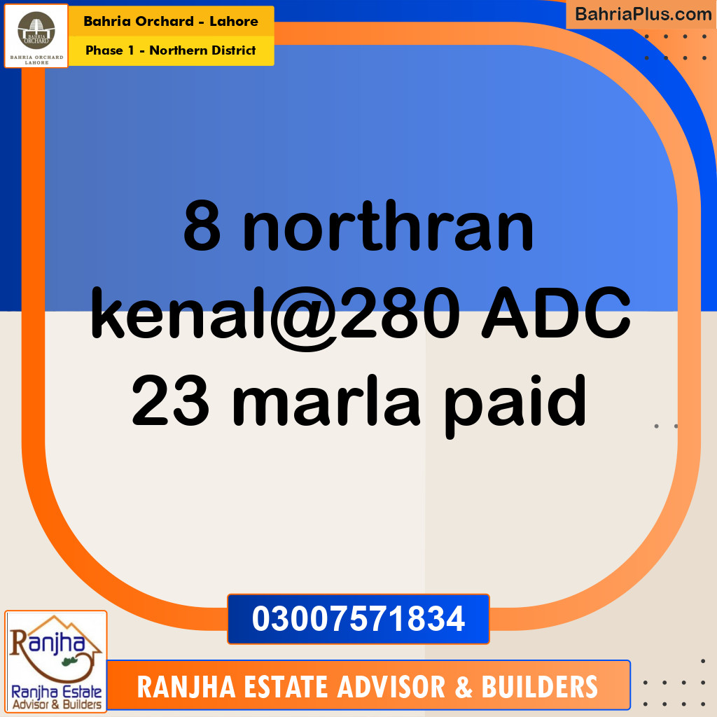 23 Marla Residential Plot for Sale in Phase 1 - Northern District -  Bahria Orchard, Lahore - (BP-266286)