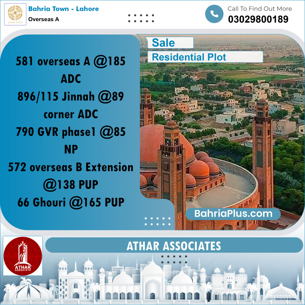 10 Marla Residential Plot for Sale in Overseas A -  Bahria Town, Lahore - (BP-266295)