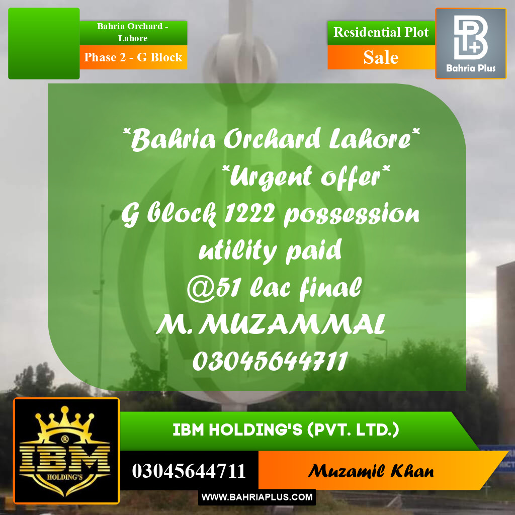 5 Marla Residential Plot for Sale in Phase 2 - G Block -  Bahria Orchard, Lahore - (BP-266308)