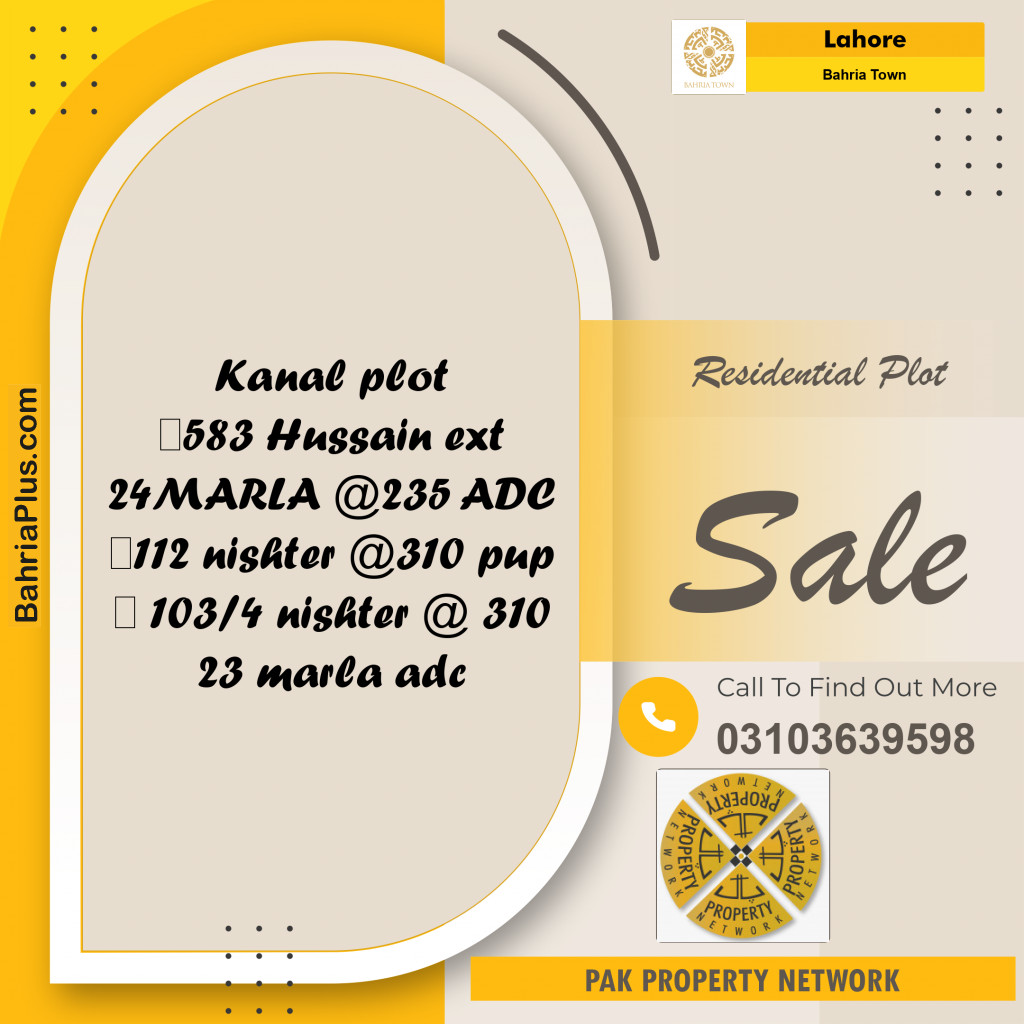 Residential Plot for Sale in Bahria Town, Lahore - (BP-266357)