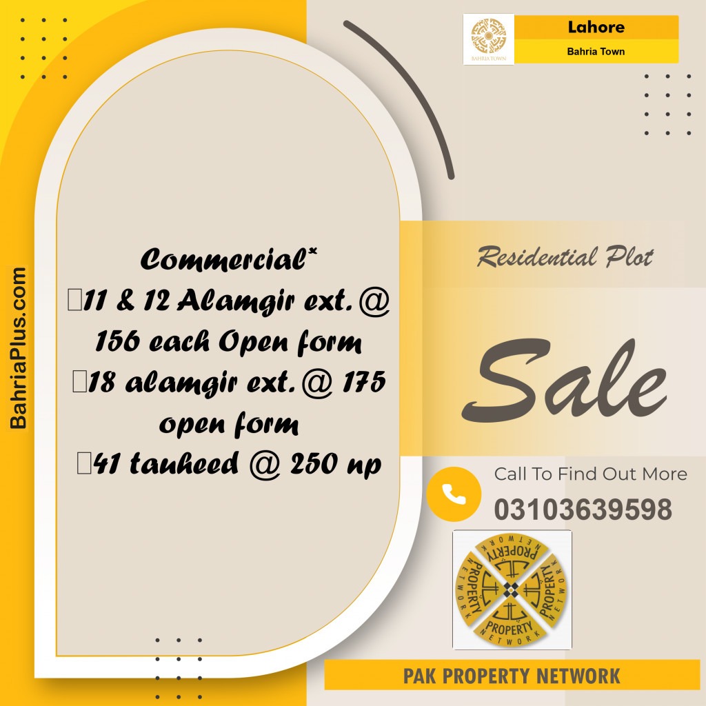 Residential Plot for Sale in Bahria Town, Lahore - (BP-266358)