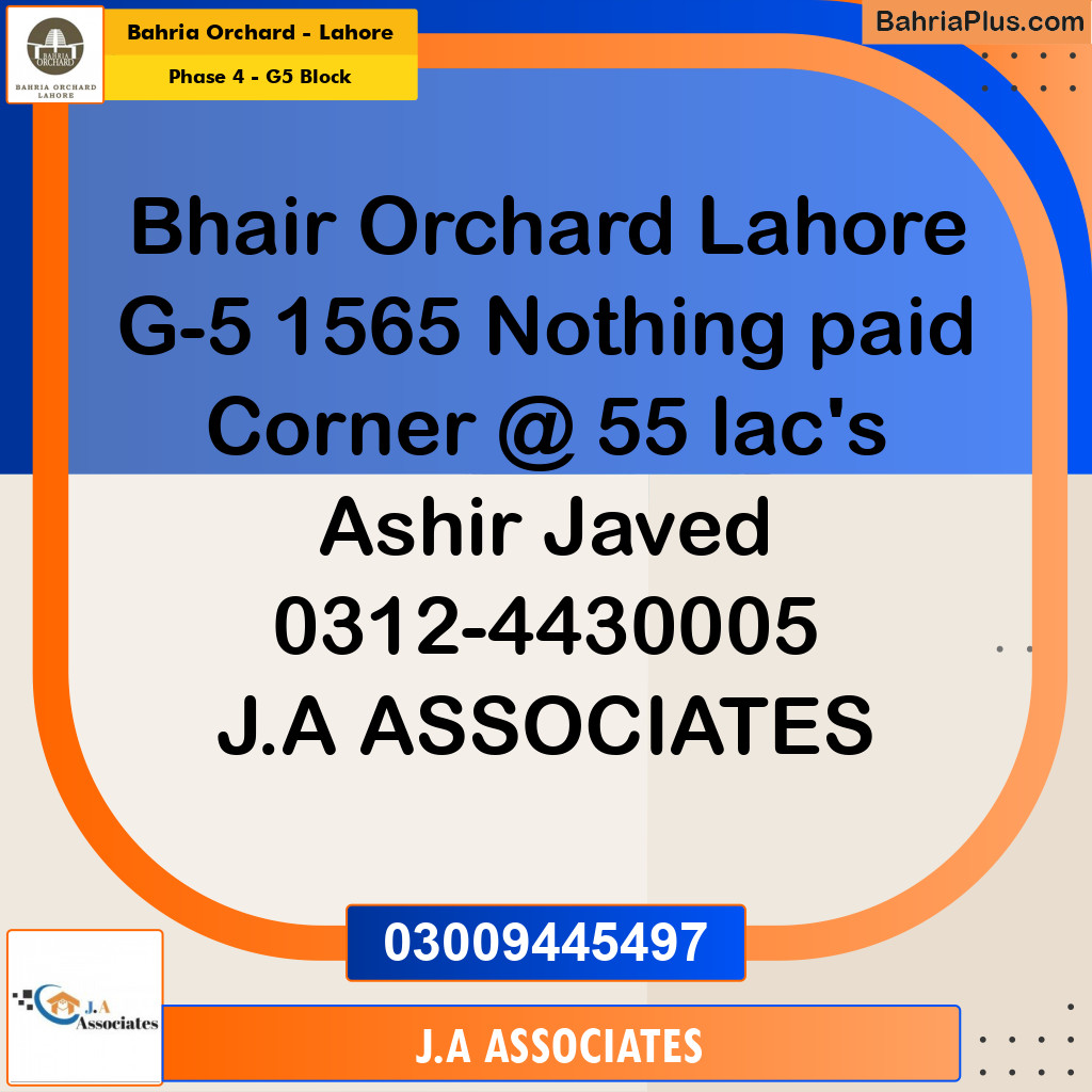 10 Marla Residential Plot for Sale in Phase 4 - G5 Block -  Bahria Orchard, Lahore - (BP-266372)