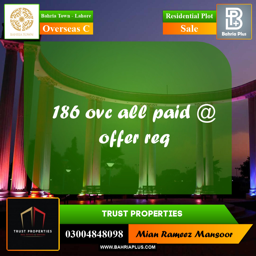 10 Marla Residential Plot for Sale in Overseas C -  Bahria Town, Lahore - (BP-266385)