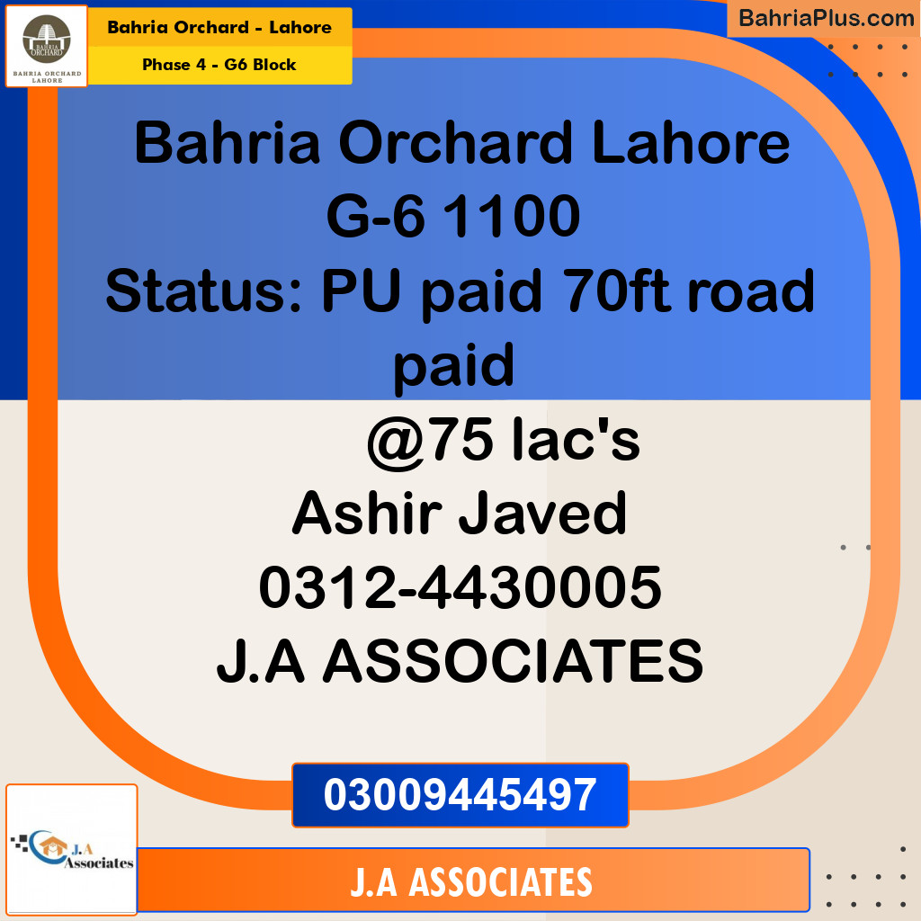 10 Marla Residential Plot for Sale in Phase 4 - G6 Block -  Bahria Orchard, Lahore - (BP-266425)