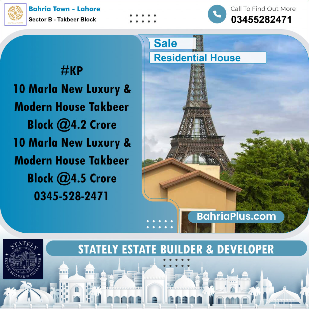 10 Marla Residential House for Sale in Sector B - Takbeer Block -  Bahria Town, Lahore - (BP-266453)