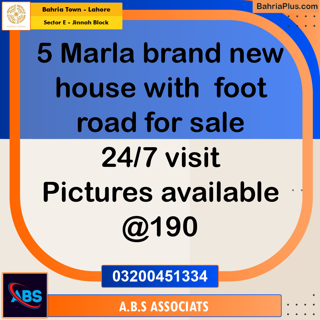 5 Marla Residential House for Sale in Sector E - Jinnah Block -  Bahria Town, Lahore - (BP-266506)
