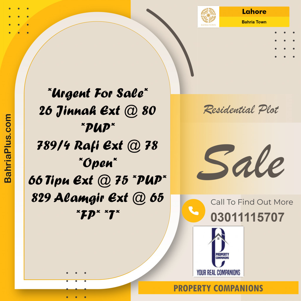 Residential Plot for Sale in Bahria Town, Lahore - (BP-266532)