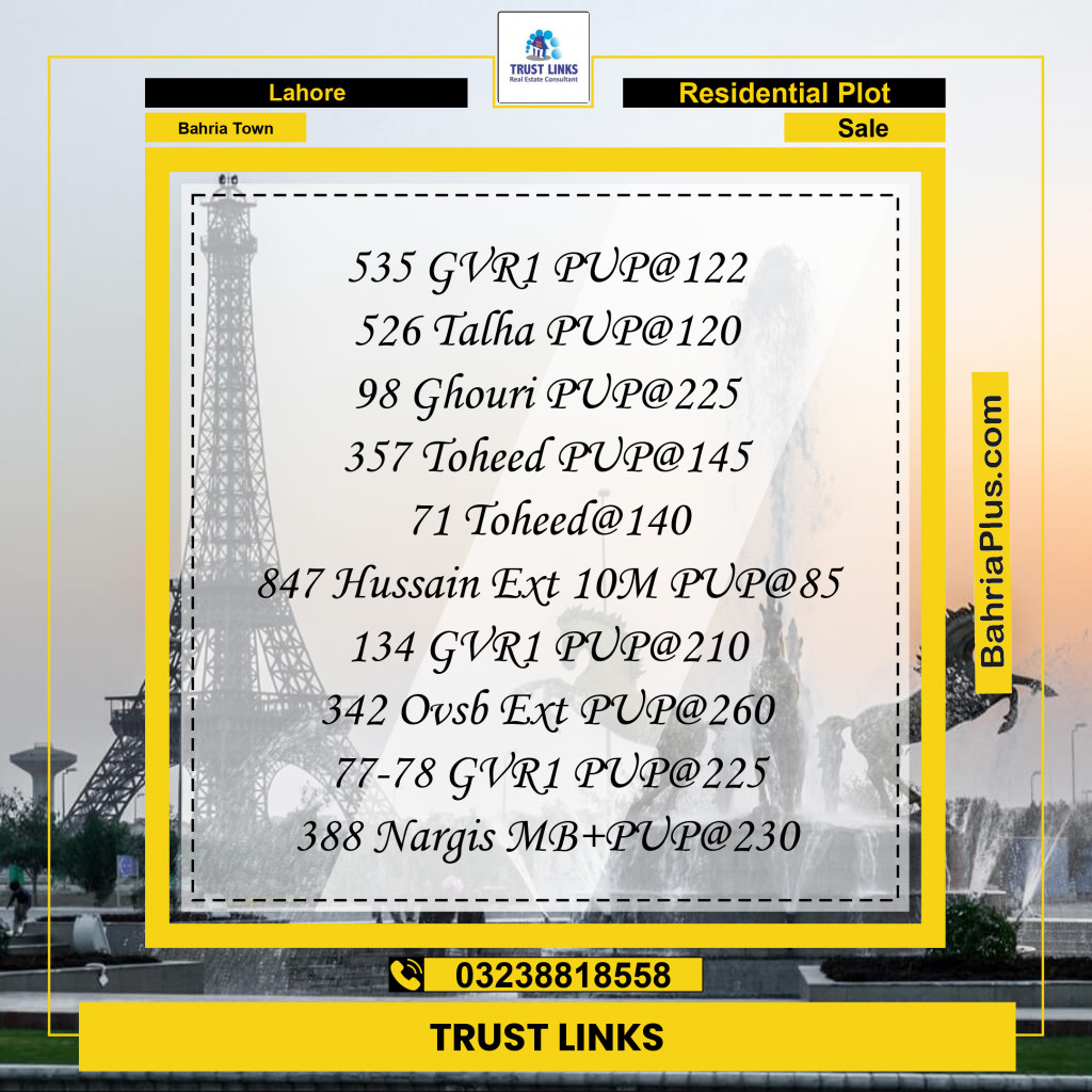 Residential Plot for Sale in Bahria Town, Lahore - (BP-266536)
