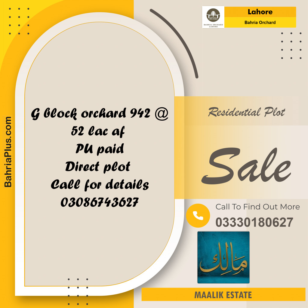 5 Marla Residential Plot for Sale in Bahria Orchard, Lahore - (BP-266549)
