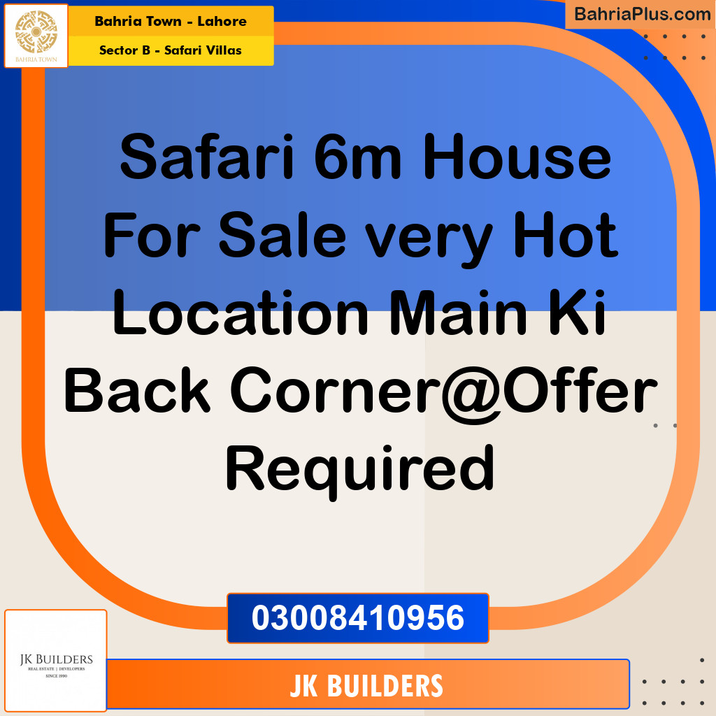 6 Marla Residential Plot for Sale in Sector B - Safari Villas -  Bahria Town, Lahore - (BP-266554)