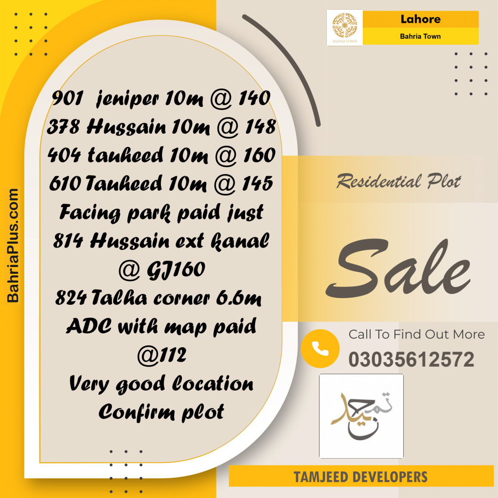 Residential Plot for Sale in Bahria Town, Lahore - (BP-266652)