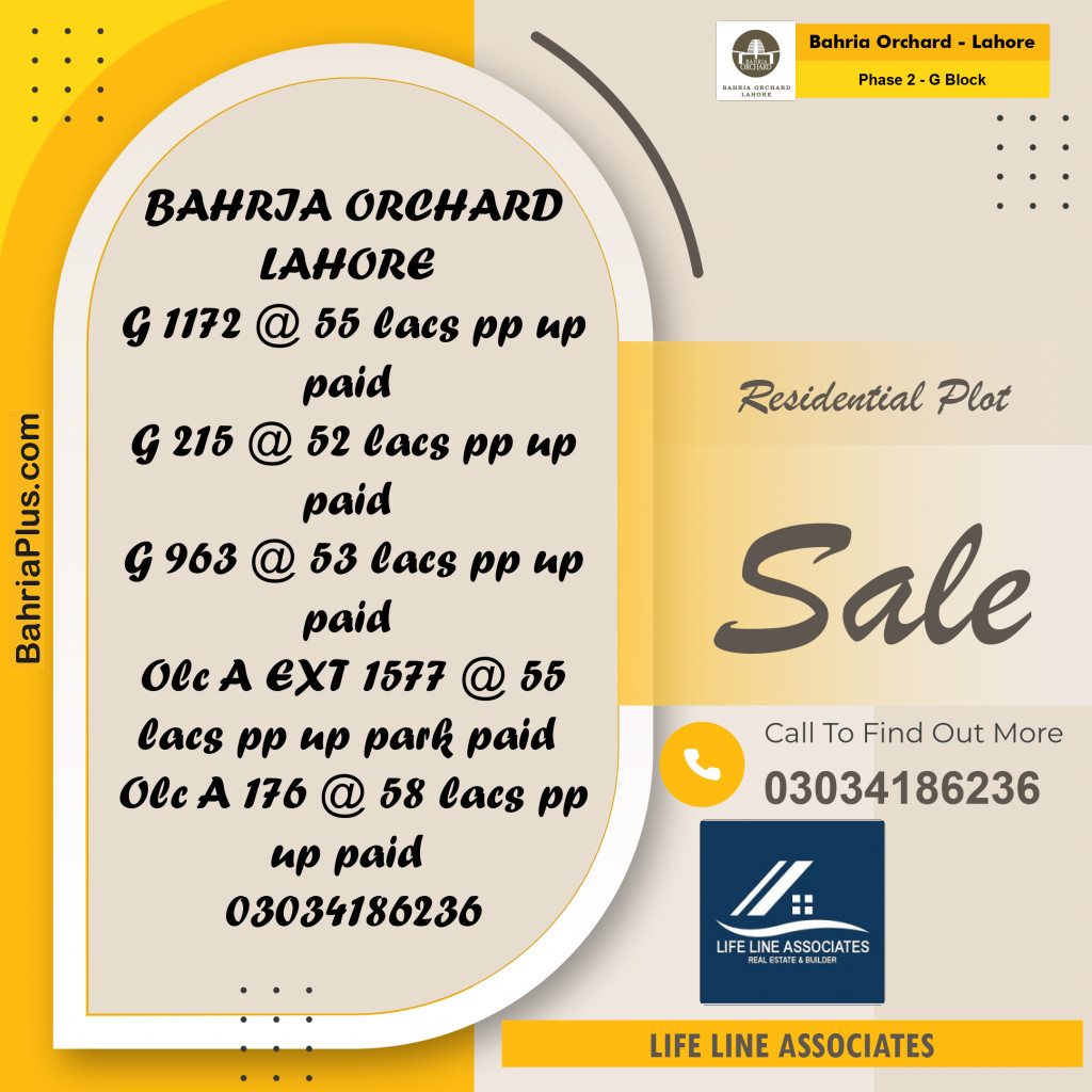 5 Marla Residential Plot for Sale in Phase 2 - G Block -  Bahria Orchard, Lahore - (BP-266659)