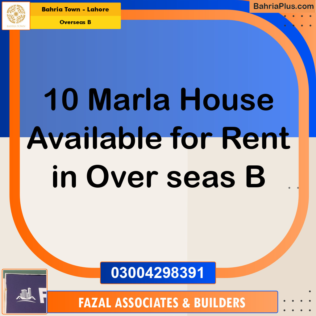 10 Marla Residential House for Rent in Overseas B -  Bahria Town, Lahore - (BP-266662)