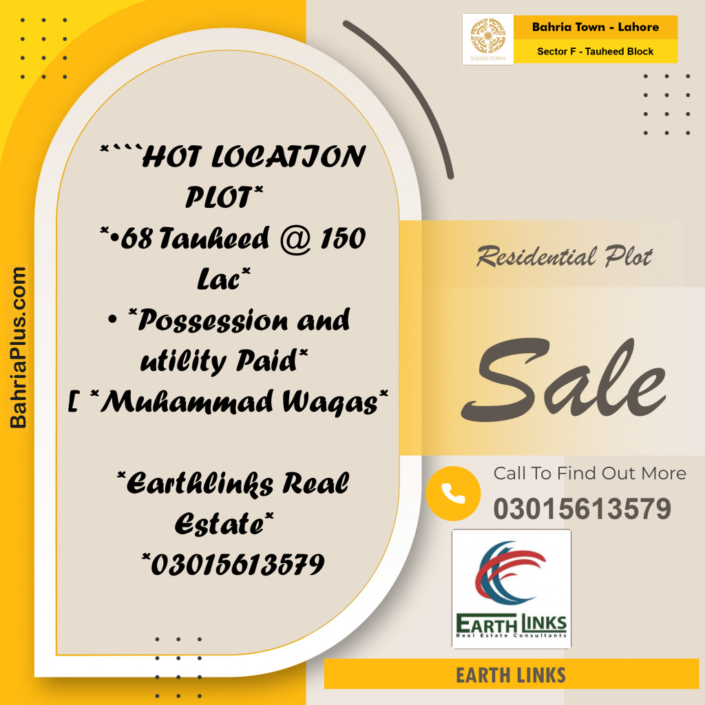 10 Marla Residential Plot for Sale in Sector F - Tauheed Block -  Bahria Town, Lahore - (BP-266679)