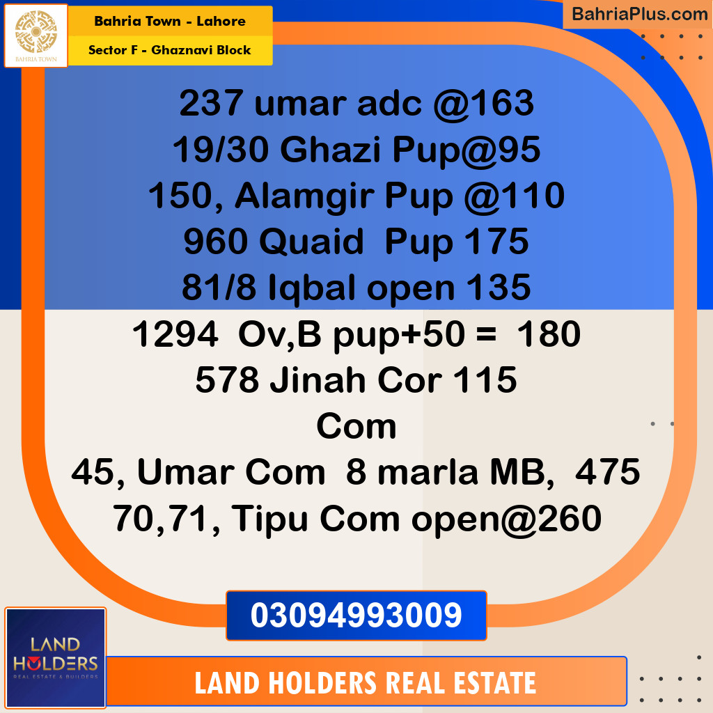 Residential Plot for Sale in Sector F - Ghaznavi Block -  Bahria Town, Lahore - (BP-266691)