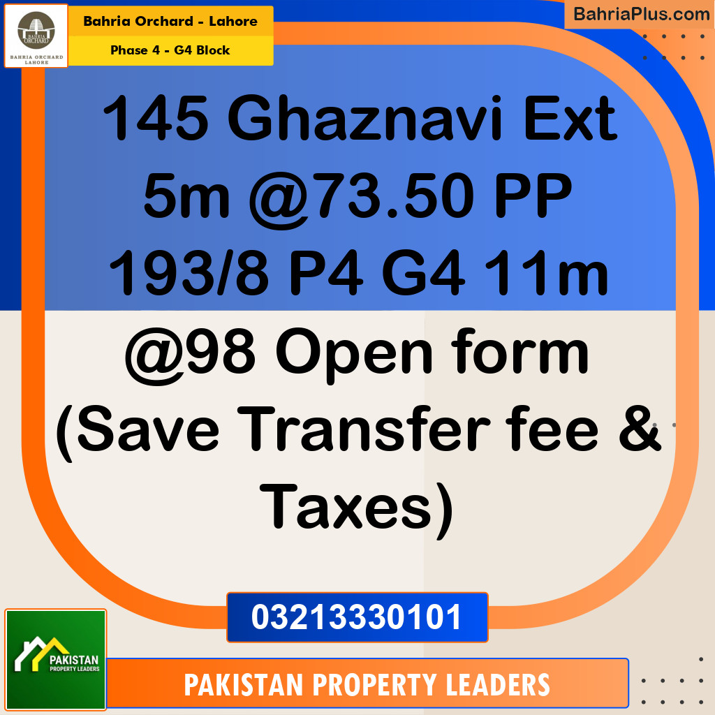 11 Marla Residential Plot for Sale in Phase 4 - G4 Block -  Bahria Orchard, Lahore - (BP-266728)