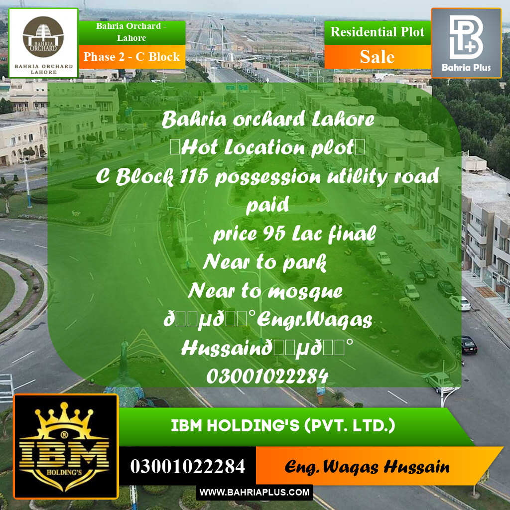8 Marla Residential Plot for Sale in Phase 2 - C Block -  Bahria Orchard, Lahore - (BP-266741)