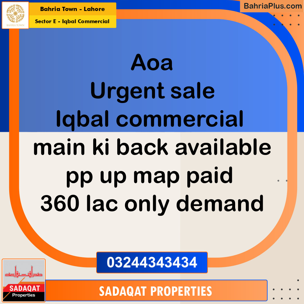 5 Marla Commercial Plot for Sale in Sector E - Iqbal Commercial -  Bahria Town, Lahore - (BP-266753)