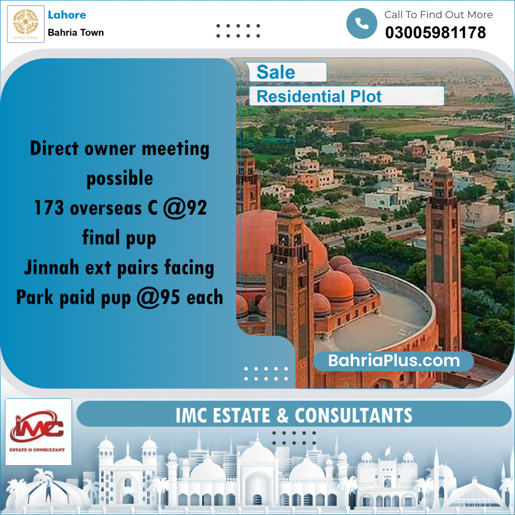 Residential Plot for Sale in Bahria Town, Lahore - (BP-266807)