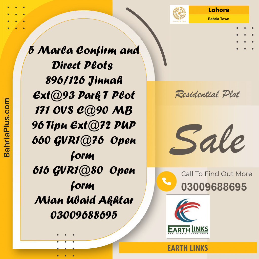 Residential Plot for Sale in Bahria Town, Lahore - (BP-266820)
